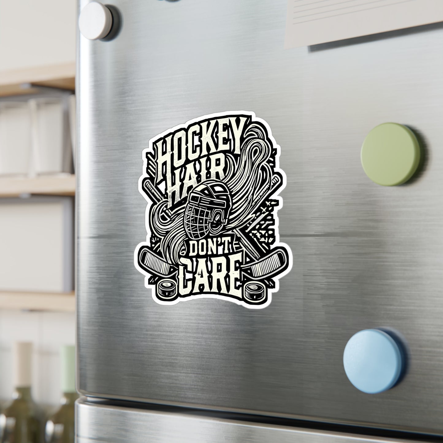 Hockey Hair Don't Care – Vinyl Hockey Sticker for Laptop, Water Bottle | Ice Hockey Decal, Funny Hockey Gift
