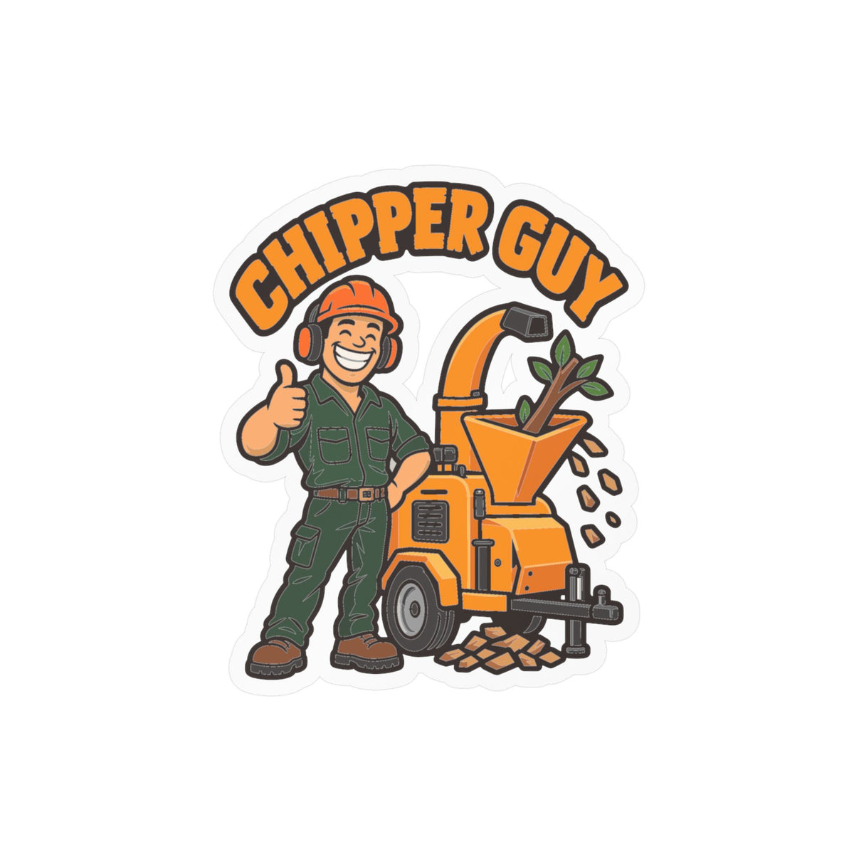 Tree Sticker Chipper Guy - Funny Tree Worker and Branch Manager Design, Decals for Laptop and Water Bottle