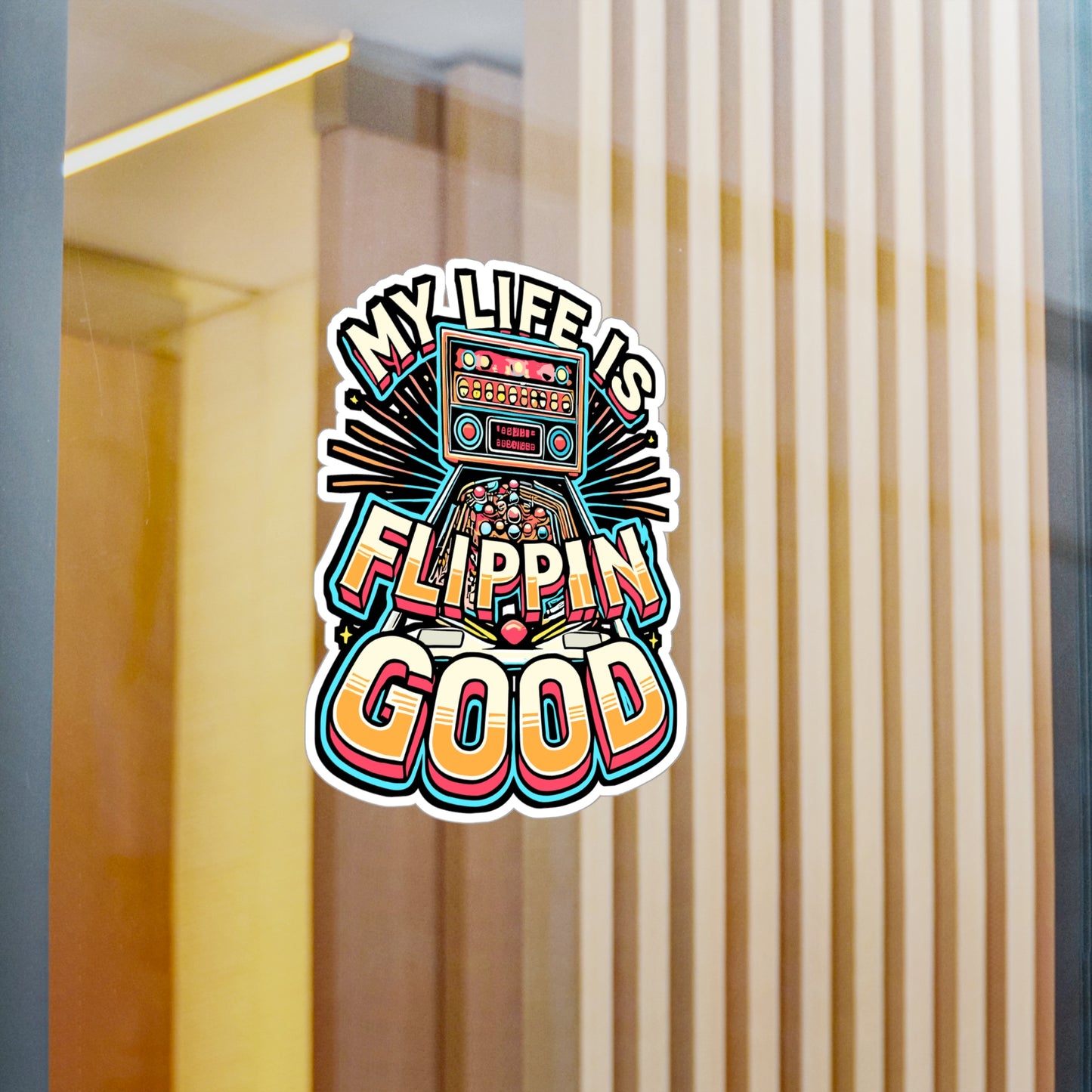 My Life Is Flippin' Good – Pinball Sticker for Laptop or Water Bottle | Vinyl Retro Decal, Perfect Pinball Gif