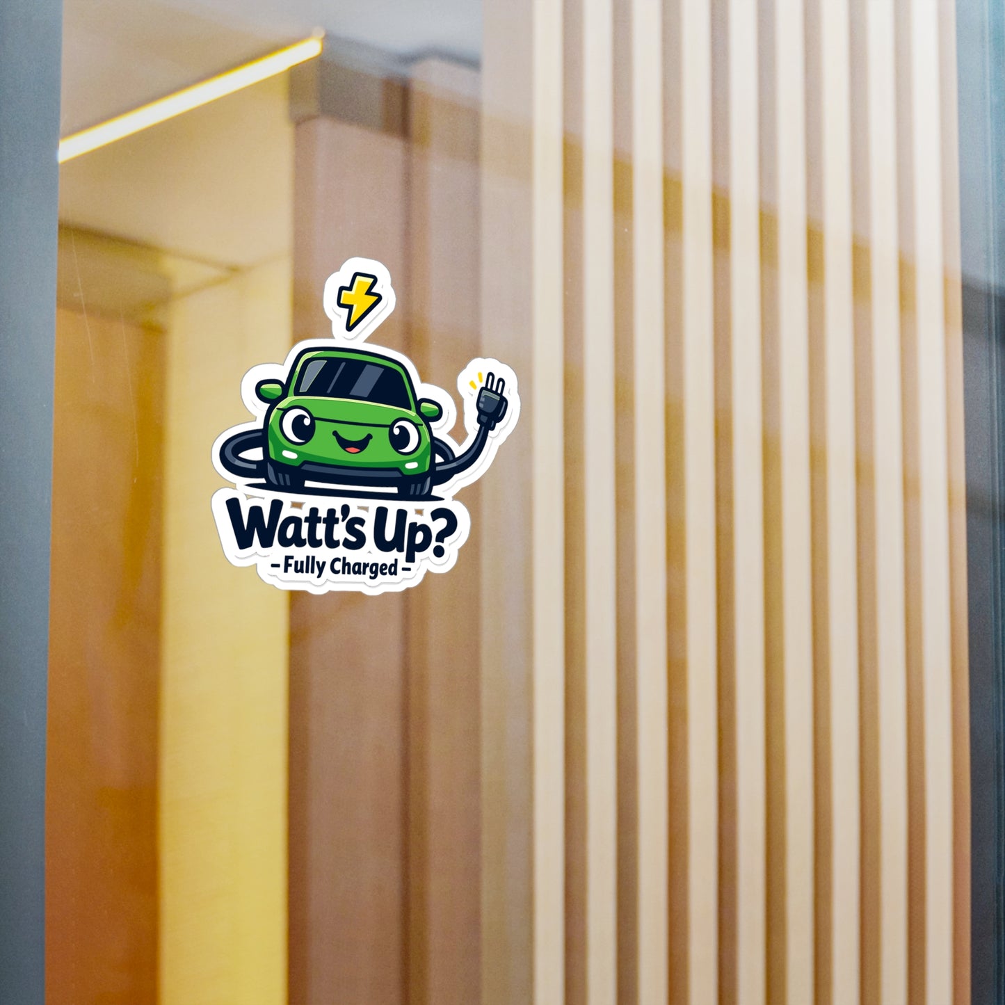 Electric Car Sticker Watt’s Up? Funny Electric Vehicle Design, Waterproof Vinyl Sticker Decals for Laptop, Water Bottle, Rechargeable Battery Theme