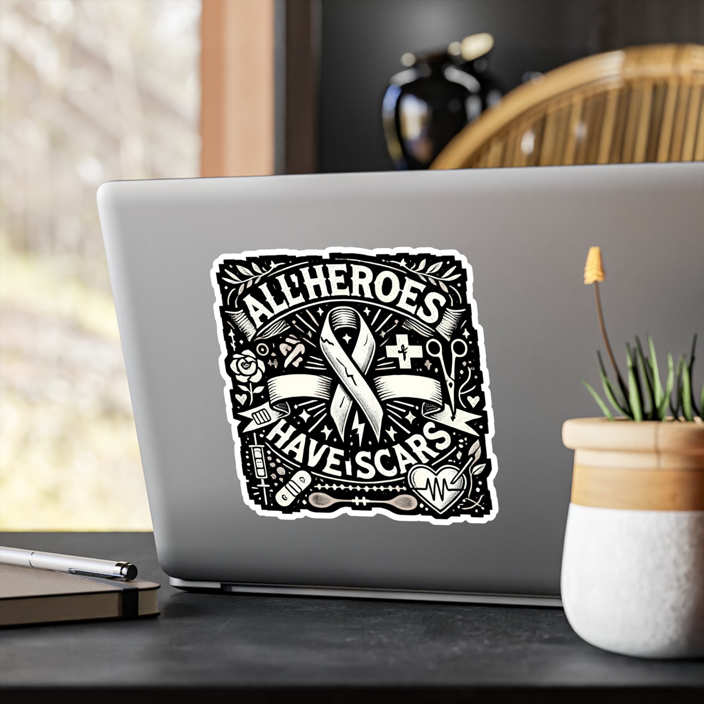 All Heroes Have Scars - Broken Sticker for Car Window Laptop Sticker. Water Bottle Sticker, Vinyl Limn Decal, Bionic Sticker - Broken Gift