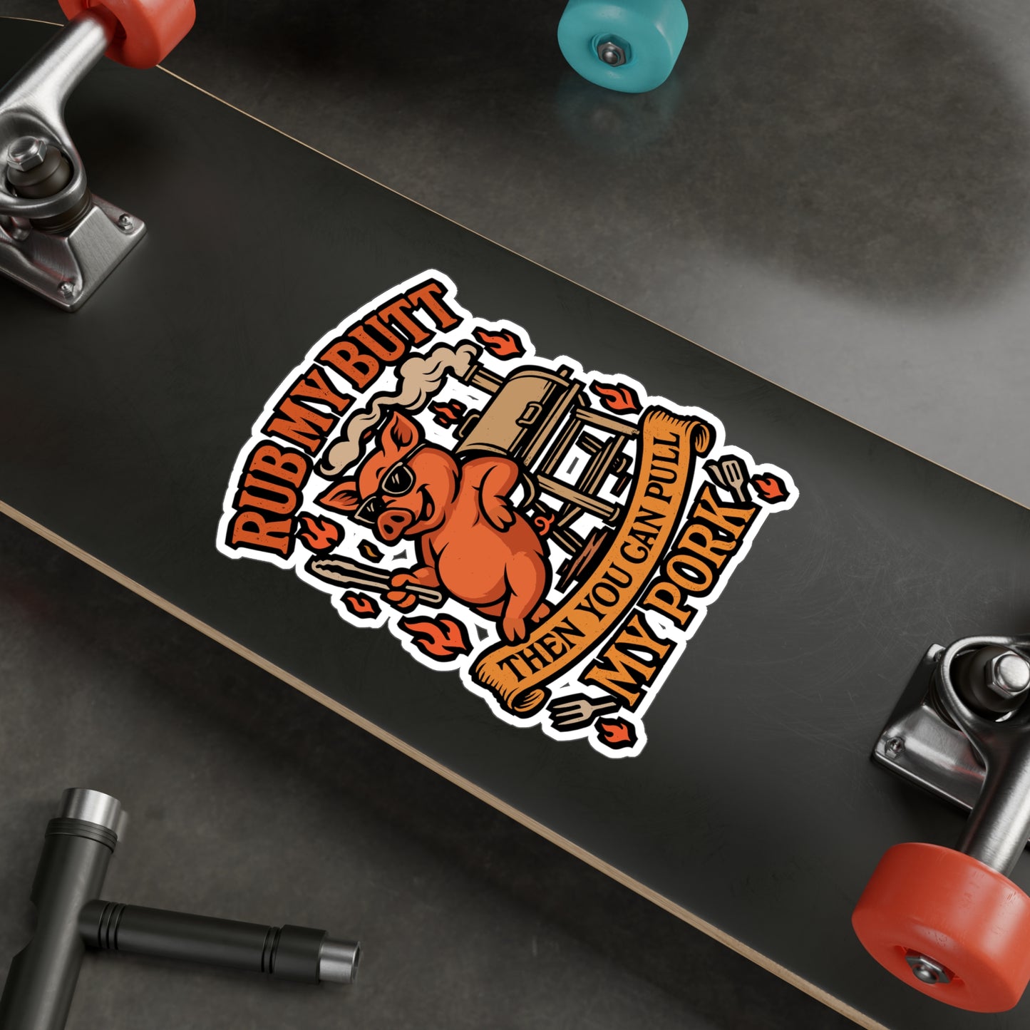 Rub My Butt Then You Can Pull My Pork – Funny BBQ Sticker for Grill, Laptop or Water Bottle | Bacon Lover Gift