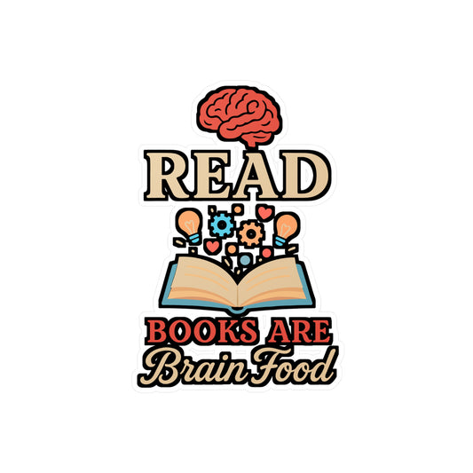 Read – Books Are Brain Food | Vinyl Sticker for Laptop or Water Bottle | Book Lover Gift, Reading Motivation