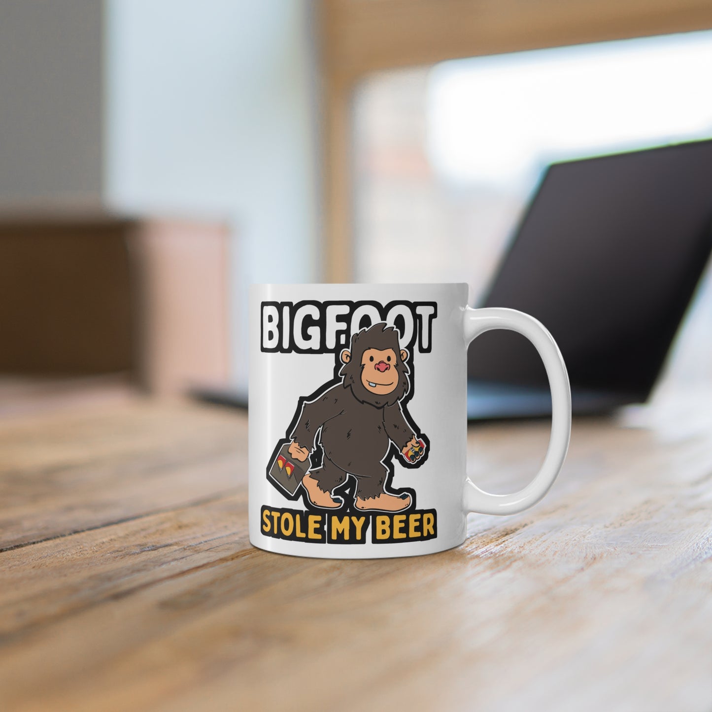 Bigfoot Stole My Beer - Beer Mug for Coffee 11oz. Beer Cup, White ceramic, Drinking Mug, Liquor Tea Cup - Beer Gift