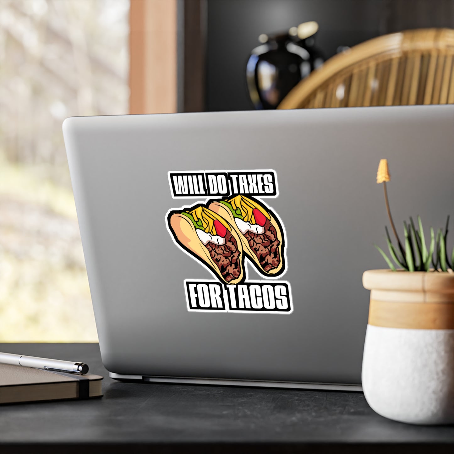 Will Do Taxes For Tacos - Accountant Sticker for Laptop Sticker. Water Bottle Sticker, Vinyl Balance Decal - Accountant Gift