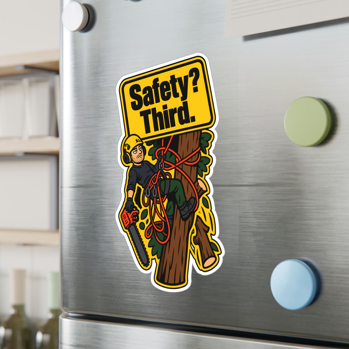 Tree Sticker - Safety Third Funny Tree Worker and Branch Manager Design, Decals for Laptop or Water Bottle