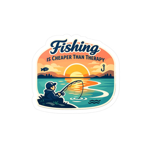 Fishing Sticker “Fishing is Cheaper Than Therapy” Funny Angling Decals Waterproof Vinyl for Laptop, Water Bottle, Lake Boating
