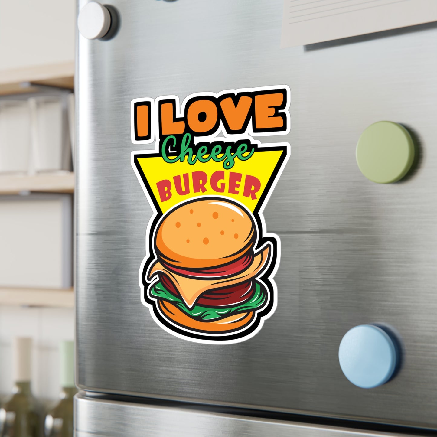 I Love Cheese Burger - Fastfood Sticker for Laptop Sticker. Water Bottle Sticker, Vinyl Fast food Decal - Fastfood Gift