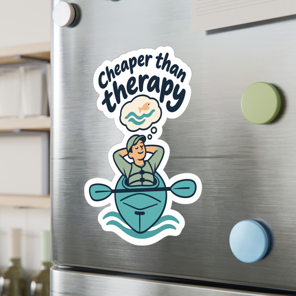Kayak Sticker Cheaper than Therapy - Funny Kayaking and Rowing Decals for Laptops and Water Bottles, Kayaker Gift