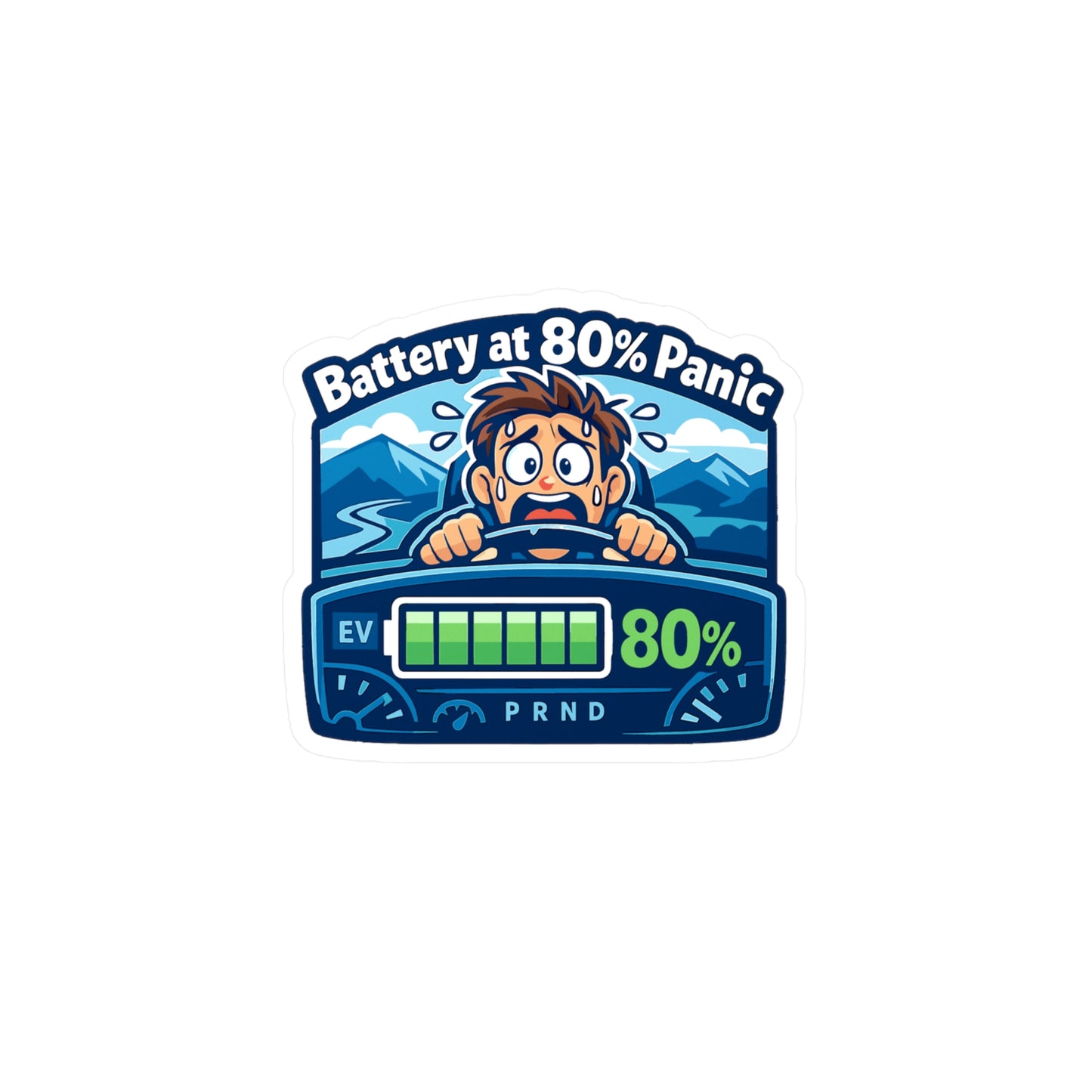 Electric Car Sticker 'Battery at 80% Panic' Funny Electric Vehicle Decals, Waterproof Vinyl for Laptop, Water Bottle, Rechargeable Battery Humor