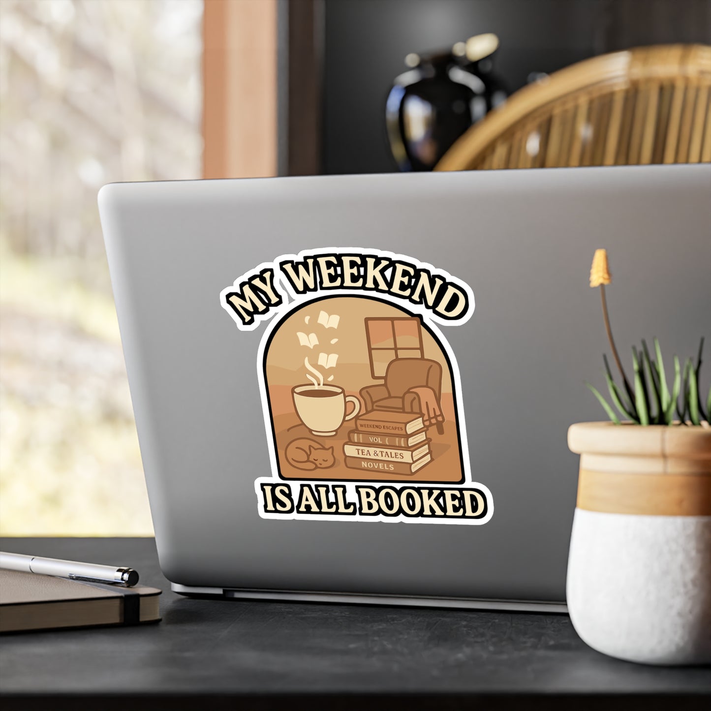 Reading Sticker – "My Weekend Is All Booked" Book Lover Decals, Literature Gift for Laptops, Waterproof Vinyl for Water Bottles, Lit-Inspired Design