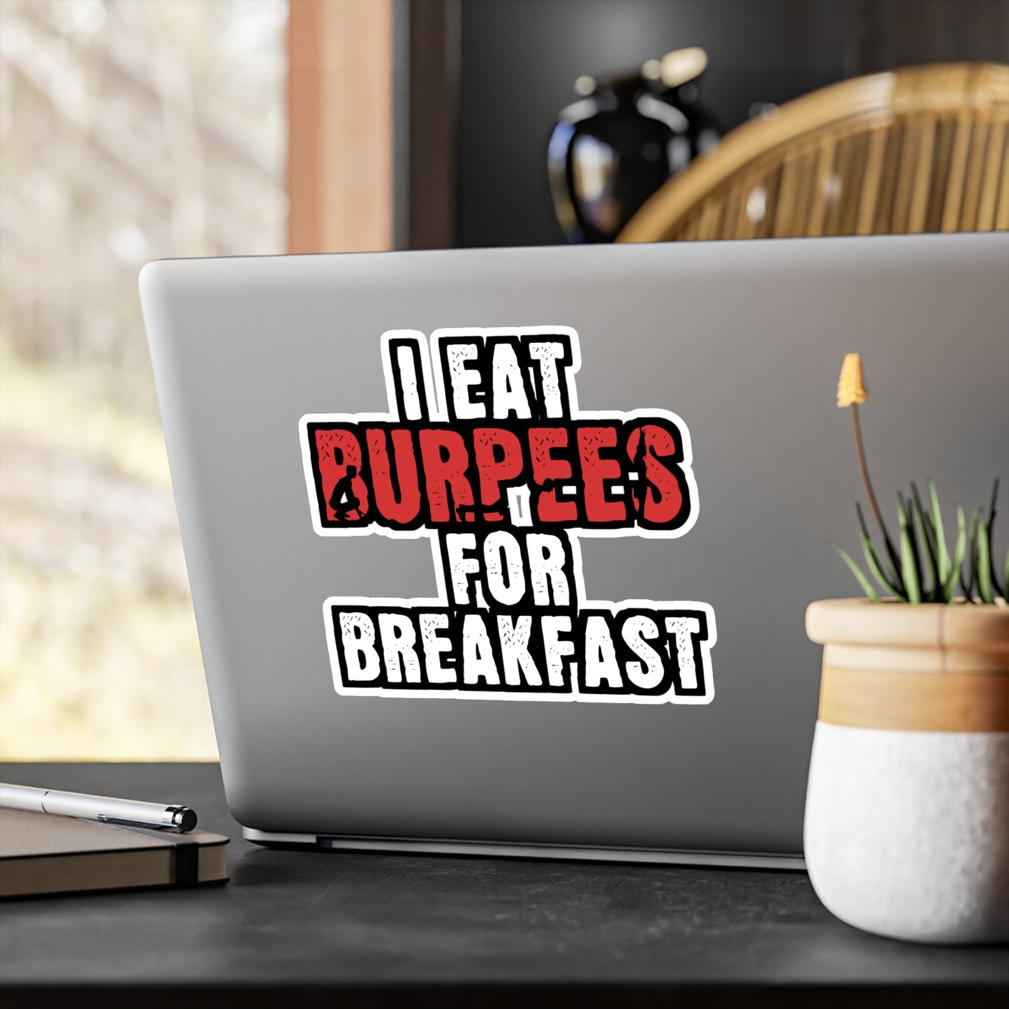 I Eat Burpees For Breakfast - Burpees Sticker for Laptop Sticker. Water Bottle Sticker, Vinyl Mucsle Decal - Burpees Gift