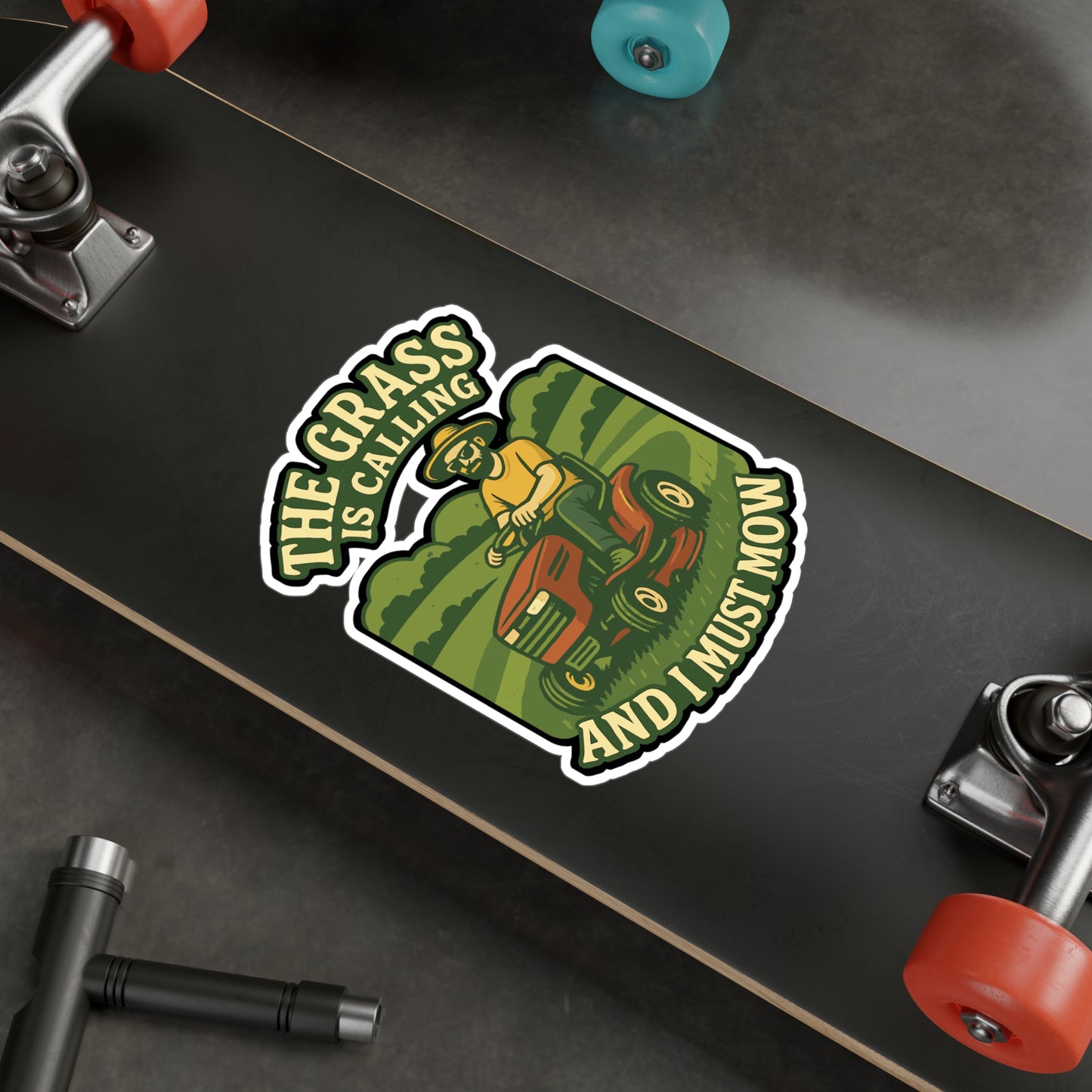Lawn Sticker Decals – "The Grass Is Calling And I Must Mow" Funny Lawn-Mower Gift, Vinyl Waterproof Decor for Laptop, Water Bottle, Landscaper, Enforcement Officer