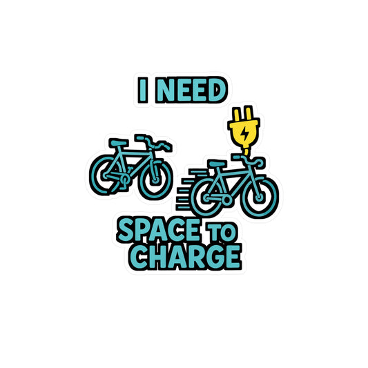 Bicycle Sticker "I Need Space To Charge" Cartoon Plug Charging Decals, Waterproof Vinyl, for Laptop, Water Bottle