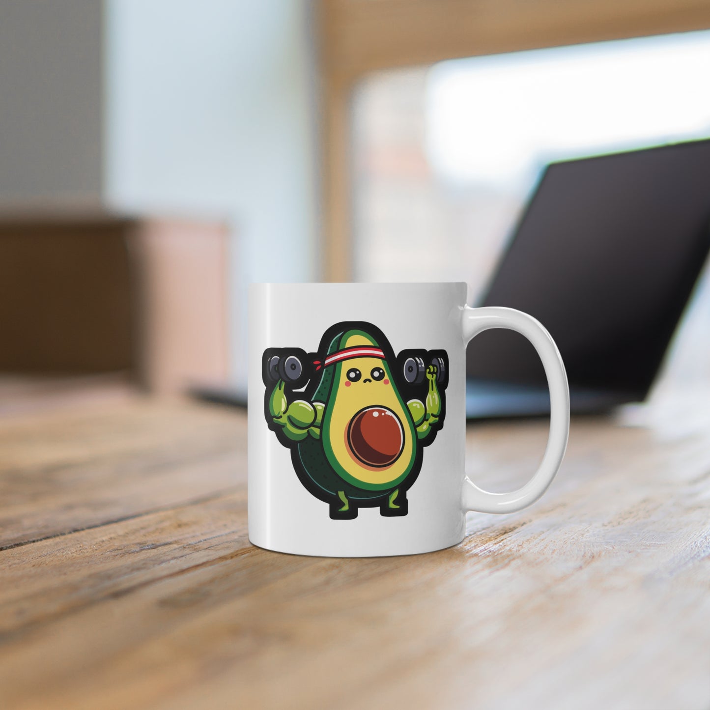 Avocado Weightlifter Bodybuilder - Bodybuilding Mug for Coffee 11oz. Bodybuilding Cup, White ceramic, Weightlifting Mug - Bodybuilding Gift