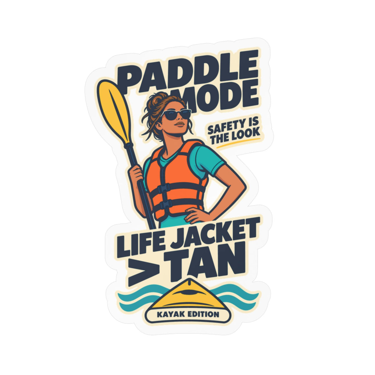Kayak Sticker - Life Jacket Over Tan Design for Kayaking and Rowing Fans, Kayaker Decals for Laptop or Water Bottle