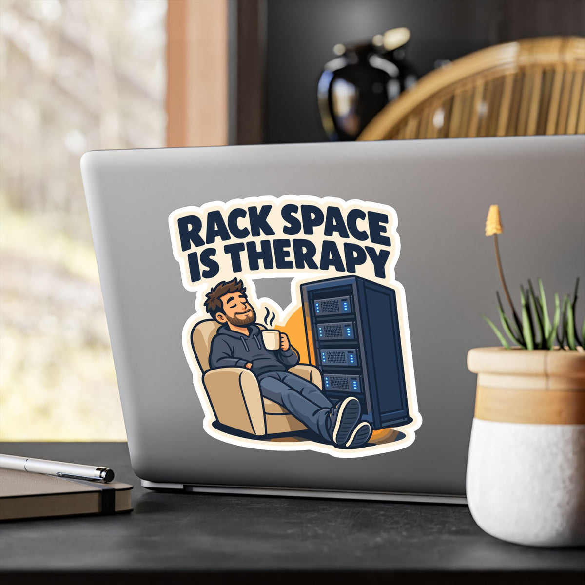 tech Sticker – Rack Space Is Therapy, Reboot Button and Bandage Humor Decals for Laptop and Water Bottle
