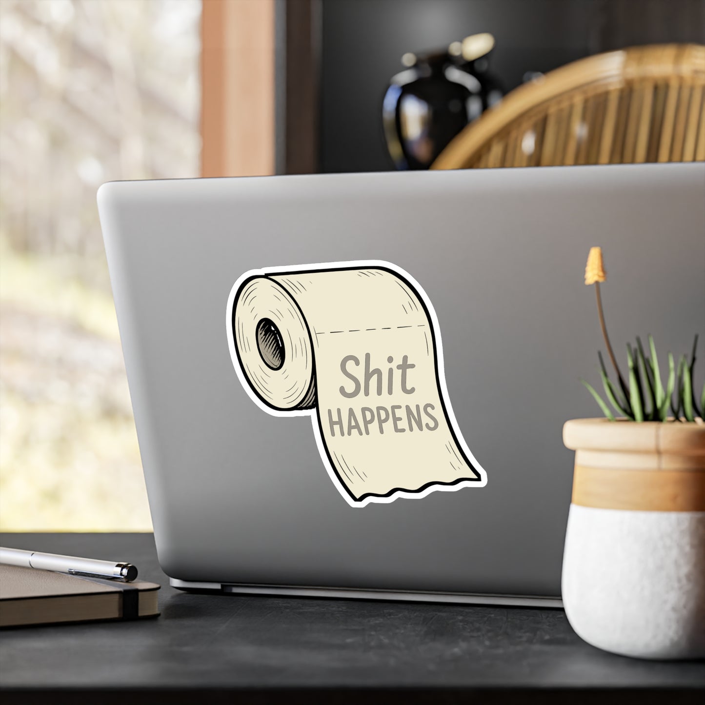 Toilet Sticker "Shit Happens" Decals – Sarcasm & Irony Mishap Vinyl for Bathroom, Laptop, Waterproof Funny Decor
