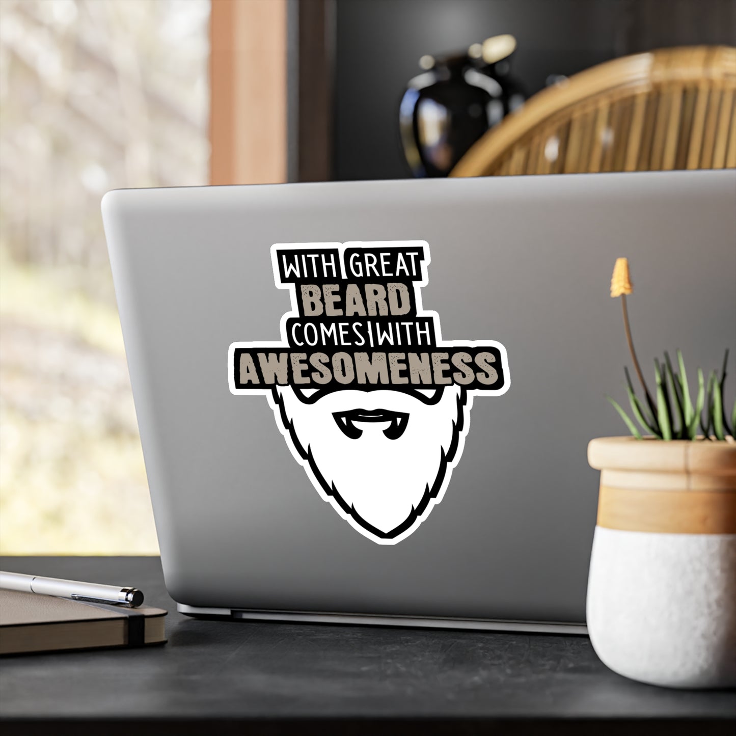 With Great Beard Comes Great Awesomeness - Beard Sticker for Laptop Sticker. Water Bottle Sticker, Vinyl Bearded Decal - Beard Gift