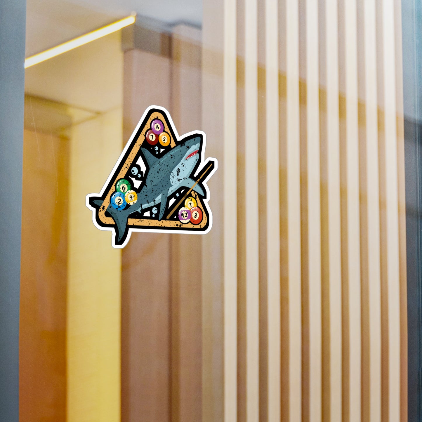 Shark Playing Billiards - Billiards Sticker for Laptop Sticker. Water Bottle Sticker, Vinyl Pool Decal - Billiards Gift