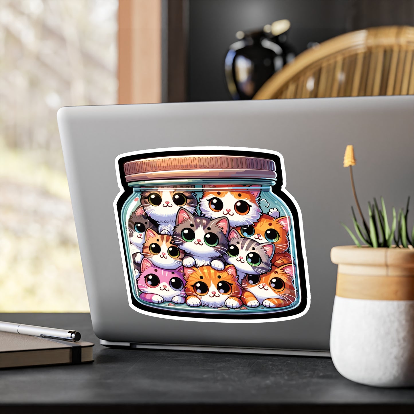 Cute Cats in a Jar - Cats Sticker for Car Window Laptop Sticker. Water Bottle Sticker, Vinyl Jar Decal, Adorable Sticker - Cats Gift