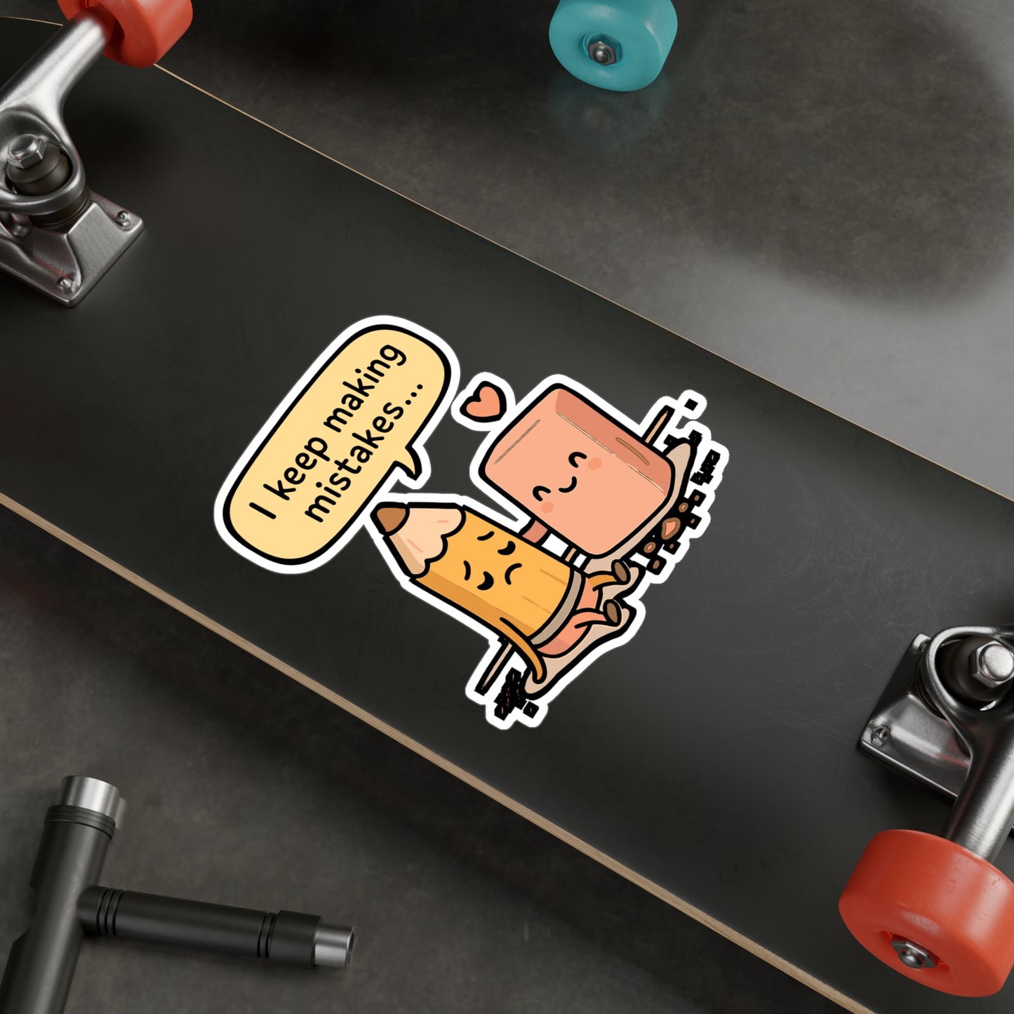 Pencil Sticker – "I Keep Making Mistakes" Decals, Eraser Comfort Design, Vinyl Waterproof for Laptop, Water Bottle