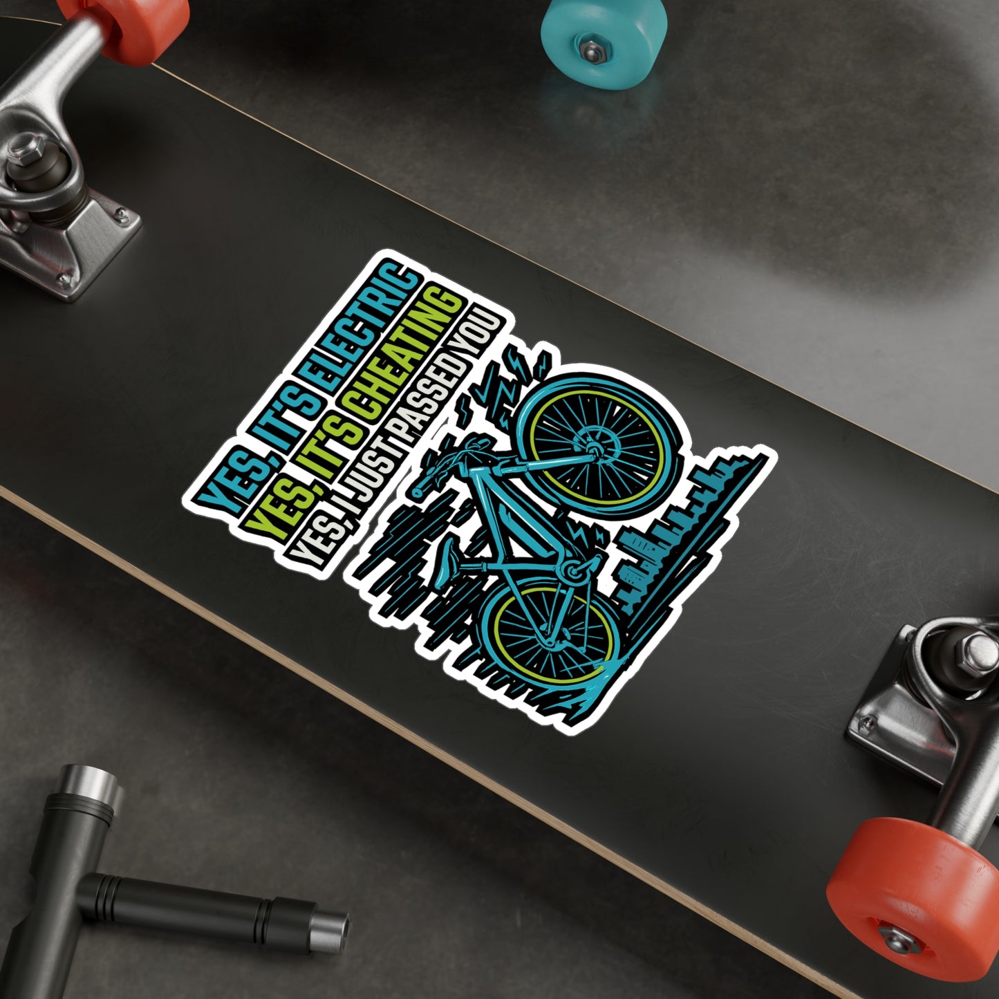 E Bike Sticker – "Yes It's Electric Yes It's Cheating Yes I Just Passed You" Funny Decals for Electric Bike, Ecycling, Waterproof Vinyl for Helmet or Water Bottle