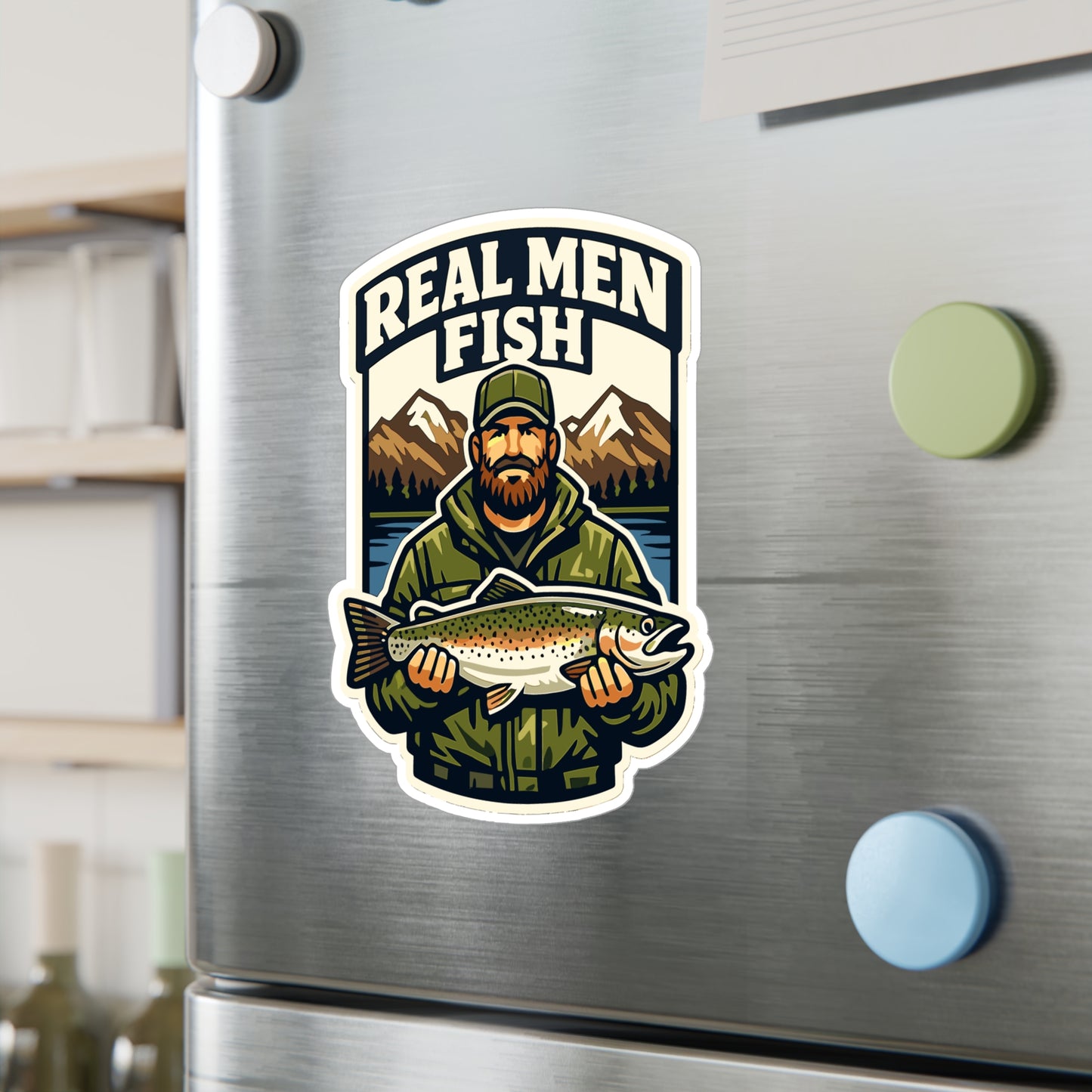 Fishing Sticker Real Men Fish Funny Angling Decals Waterproof Vinyl for Laptop Water Bottle Lake Boating Gift