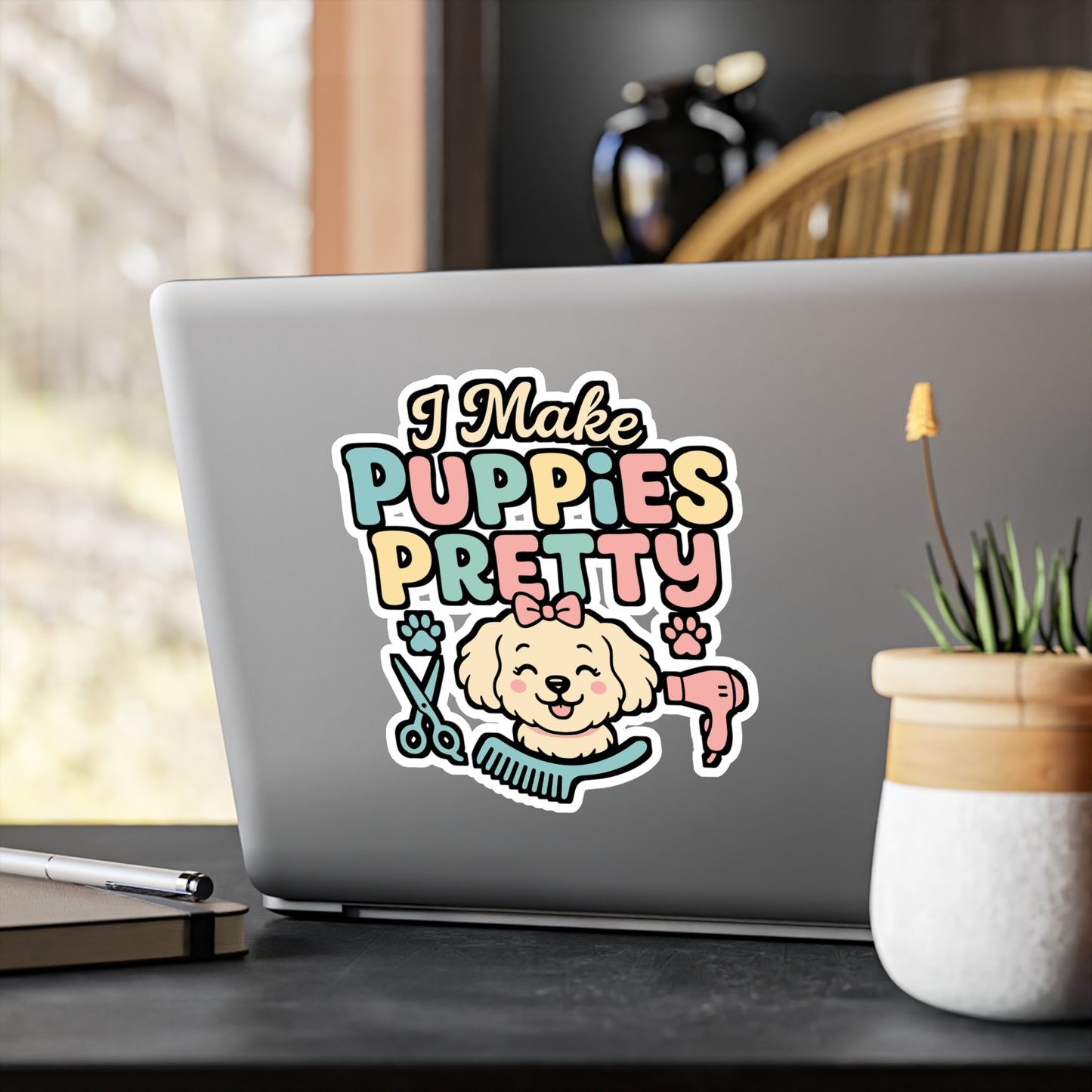 I Make Puppies Pretty – Dog Groomer Sticker for Laptop, Water Bottle & Pet Lovers