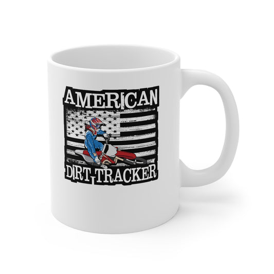 American Dirt Tracker - Flat-track Mug for Coffee 11oz. Flat-track Cup, White ceramic, Motorcycle Mug, Chrome Tea Cup - Flat-track Gift