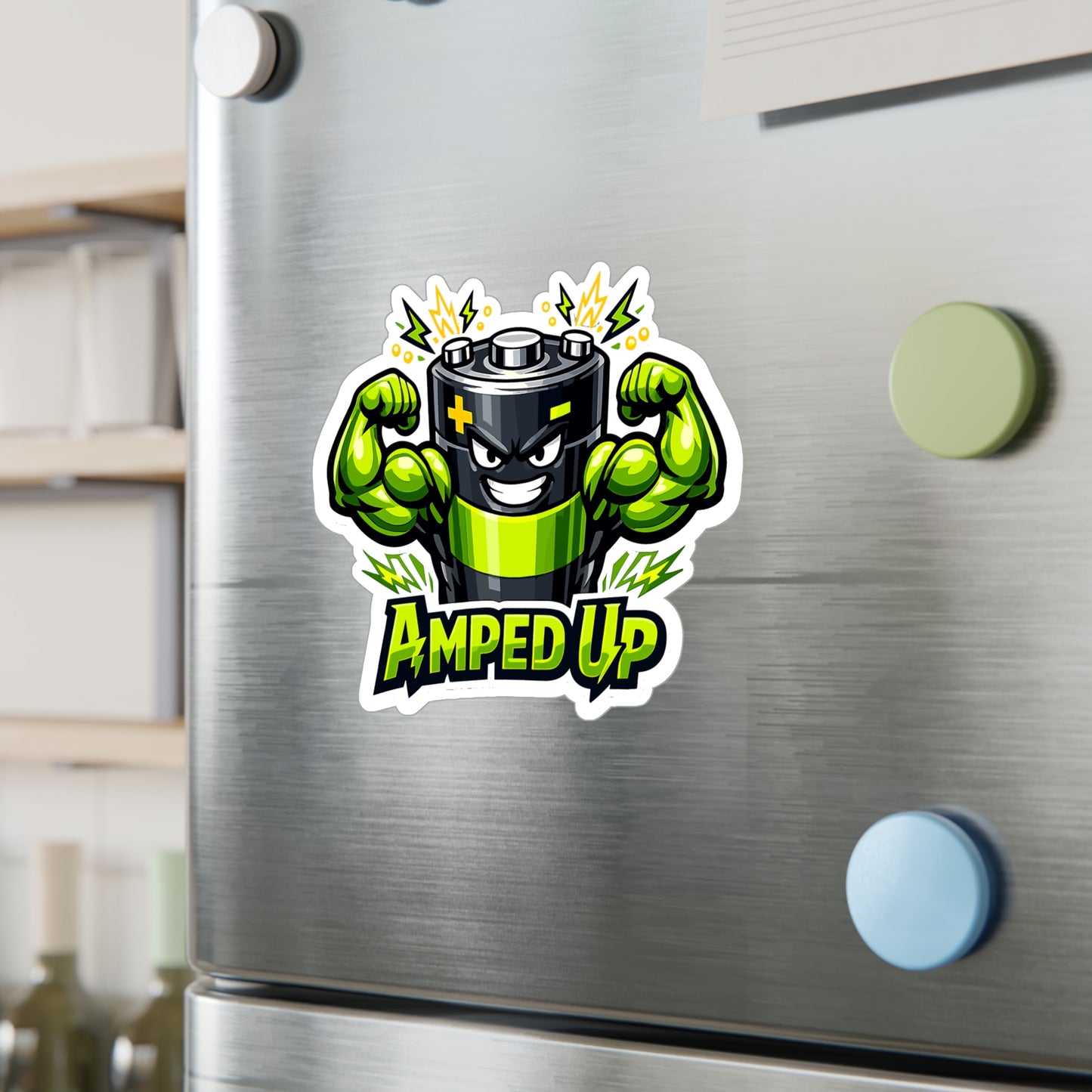Electric Car Sticker Amped Up – Waterproof Vinyl decals for electric vehicle, rechargeable battery theme, Laptop, Water Bottle