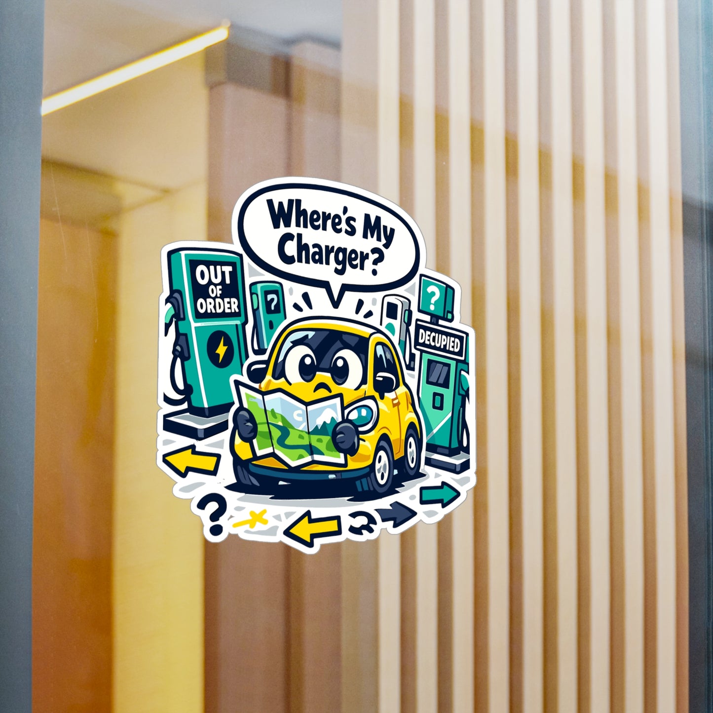 Electric Car Sticker Where’s My Charger? Funny Rechargeable Battery electric vehicle Vinyl decals for Laptop, Water Bottle Waterproof