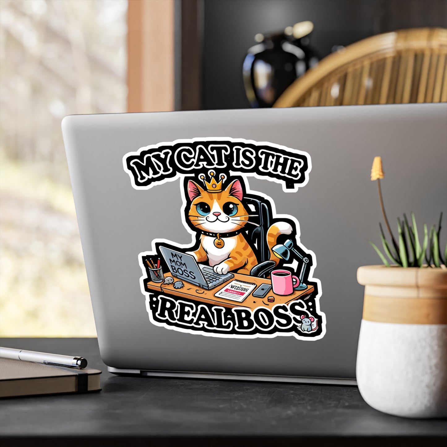 My Cat Is the Real Boss - Cat boss Sticker for Laptop Sticker. Water Bottle Sticker, Vinyl Pet lover gift Decal - Cat boss Gift