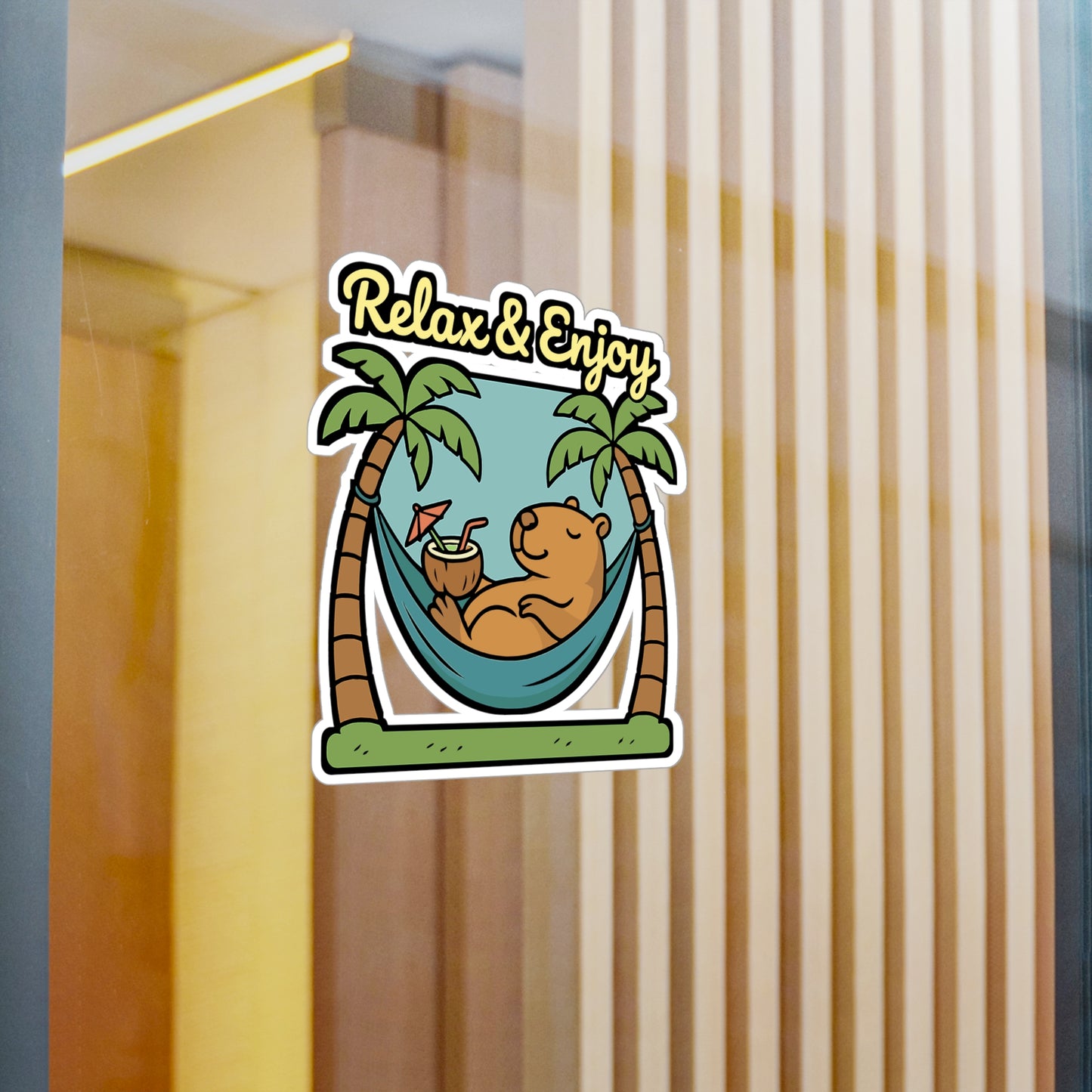 Capybara Sticker – Relaxing Capybara in Hammock Decals for Laptop, Water Bottle, Cute Vacation Relaxation Vinyl, Waterproof Decor