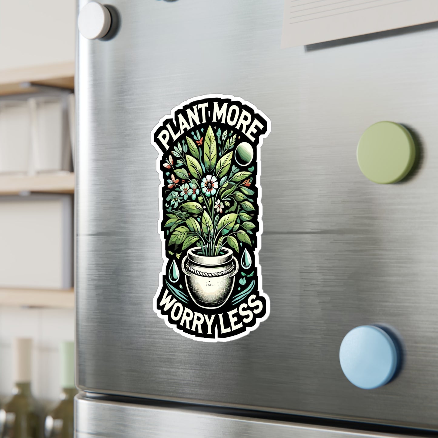 Plant More Worry Less - Gardening Sticker for Laptop Sticker. Water Bottle Sticker, Vinyl Plant Decal - Gardening Gift