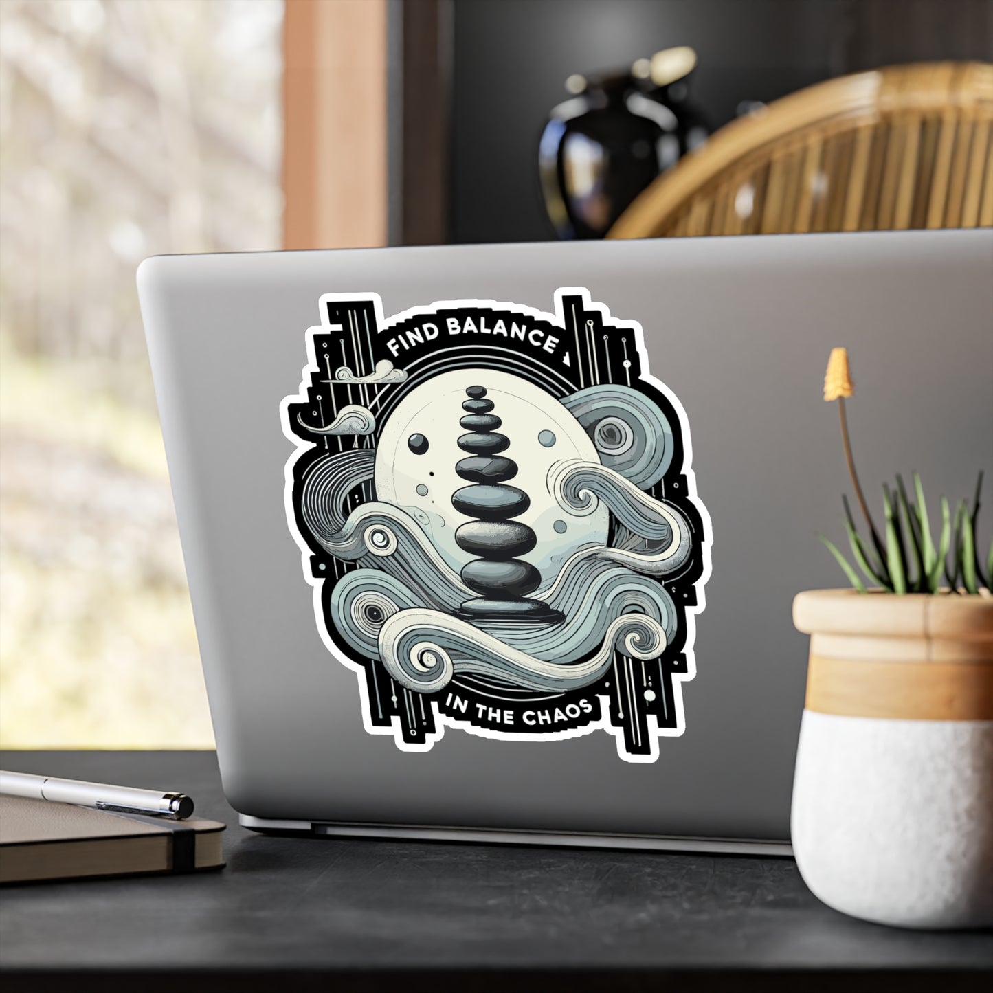 Find Balance in the Chaos - Inner peace Sticker for Laptop Sticker. Water Bottle Sticker, Vinyl Balance Decal - Inner peace Gift