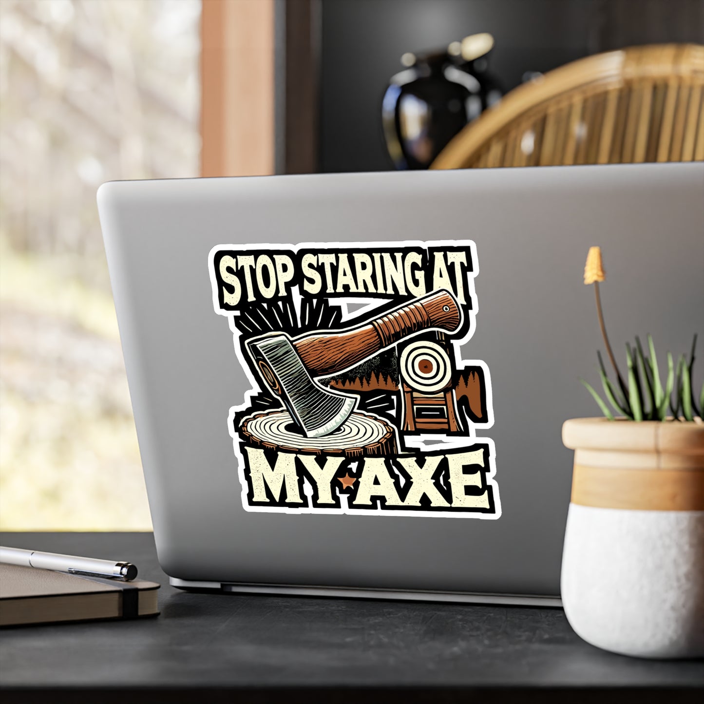 Stop Staring At My Axe - Axe throwing Sticker for Laptop Sticker. Water Bottle Sticker, Vinyl Axe throwing Decal - Axe throwing Gift