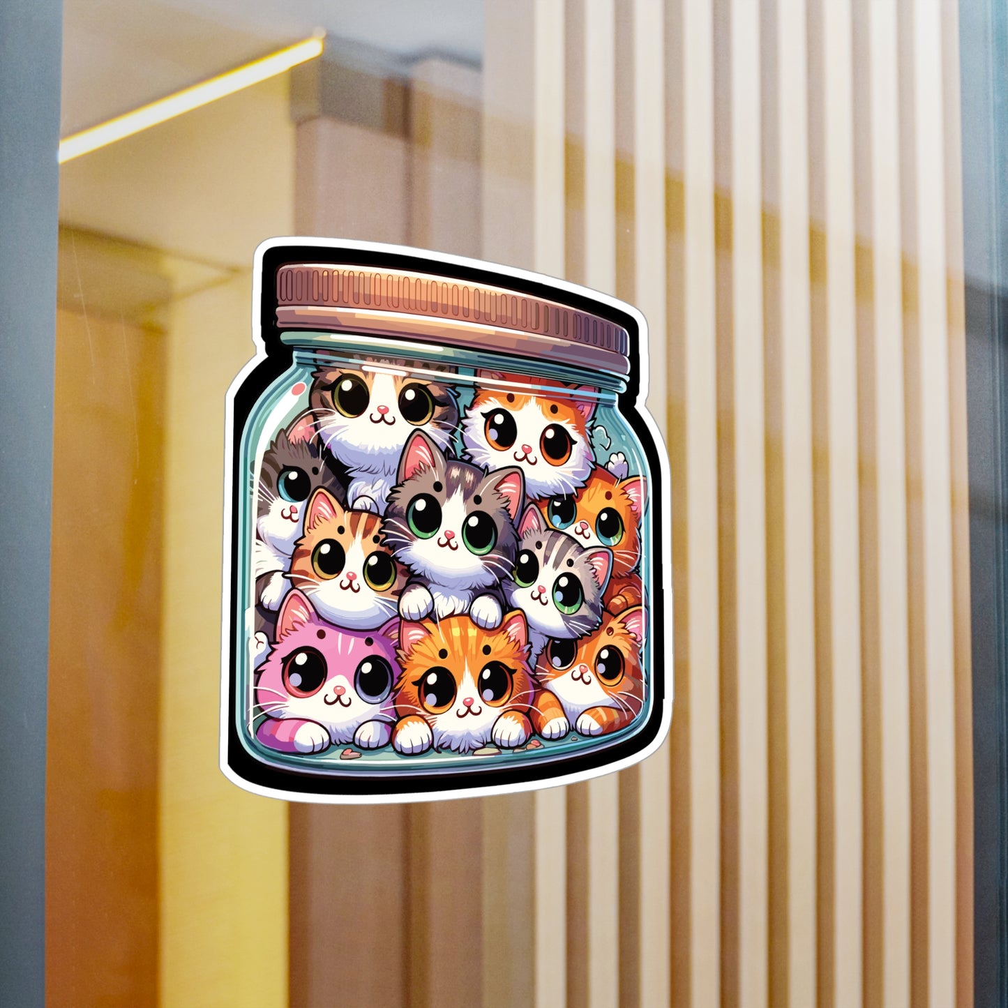 Cute Cats in a Jar - Cats Sticker for Car Window Laptop Sticker. Water Bottle Sticker, Vinyl Jar Decal, Adorable Sticker - Cats Gift