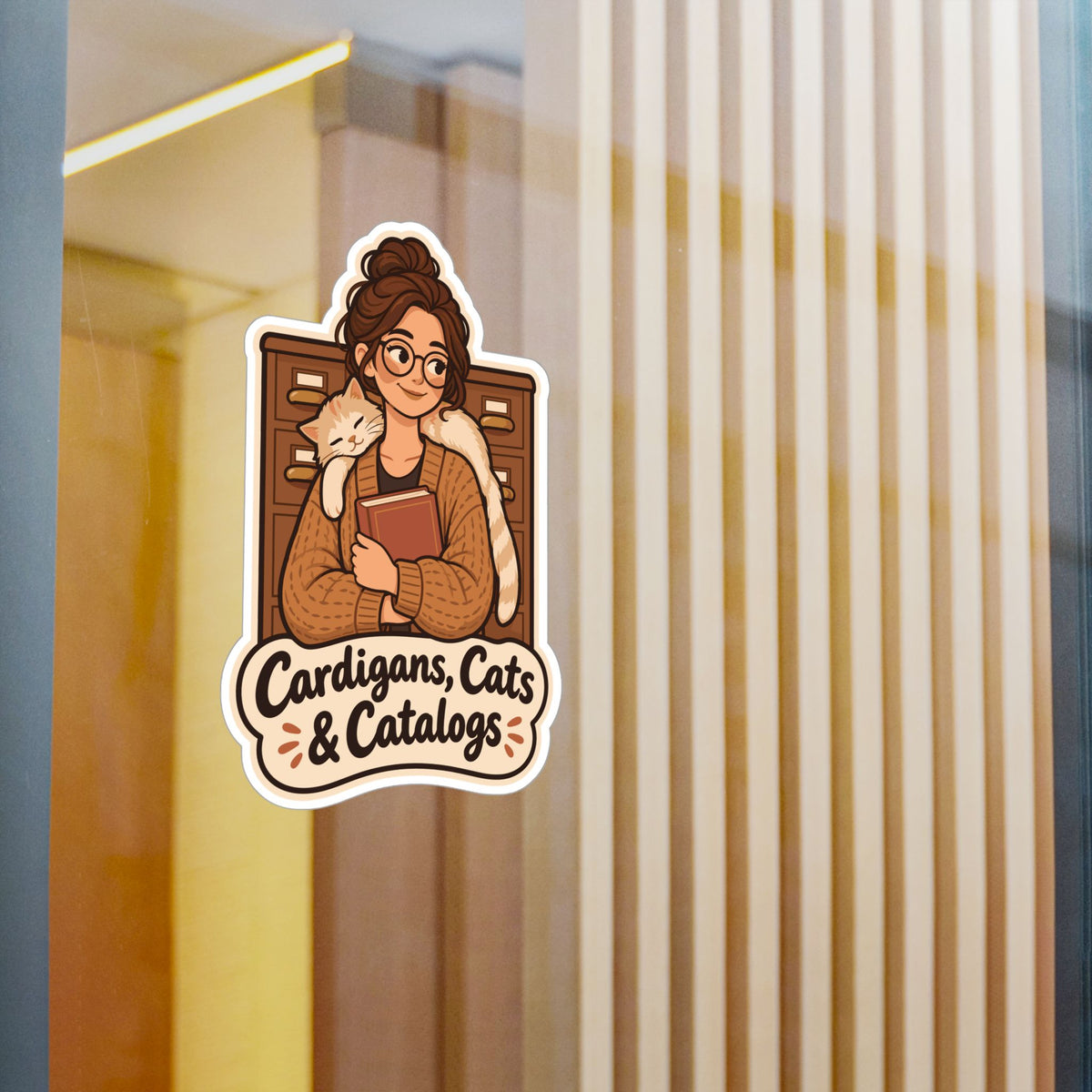 Librarian Sticker - Cardigans, Cats & Catalogs - Fabulous Book Lover Decals for Laptop or Water Bottle