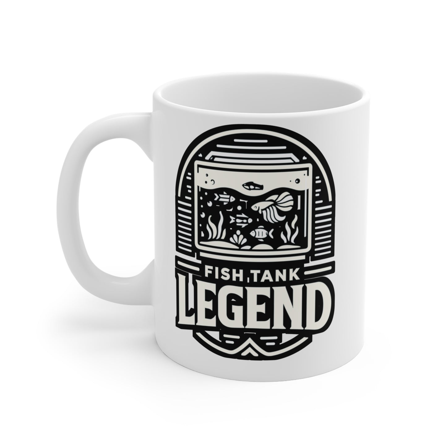 Fish Tank Legend - Aquarist Mug for Coffee 11oz. Aquarist Cup, White ceramic, Aquarium Mug, Fish-tank Tea Cup - Aquarist Gift