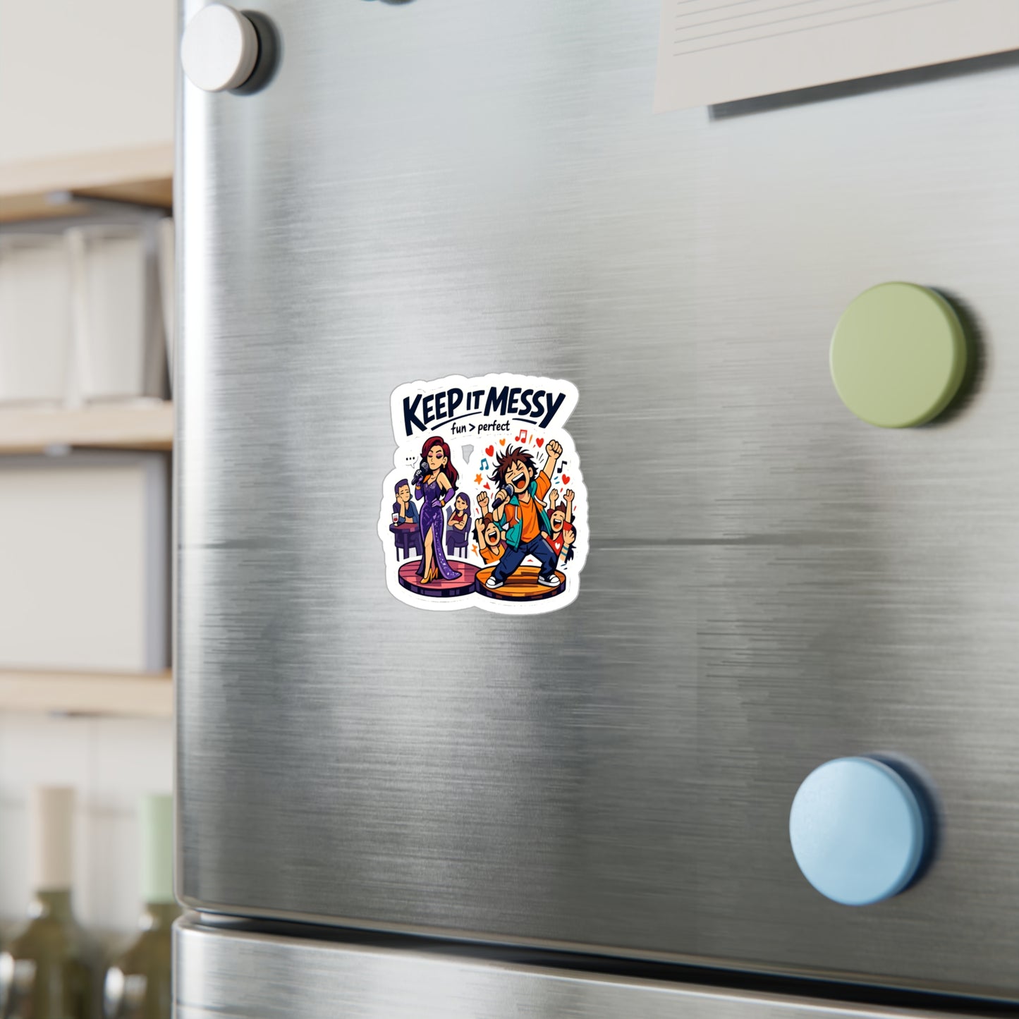 Karaoke Sticker "Keep It Messy" - Waterproof Vinyl Decals for Laptop or Water Bottle, Fun Music Beer Booze Graphic