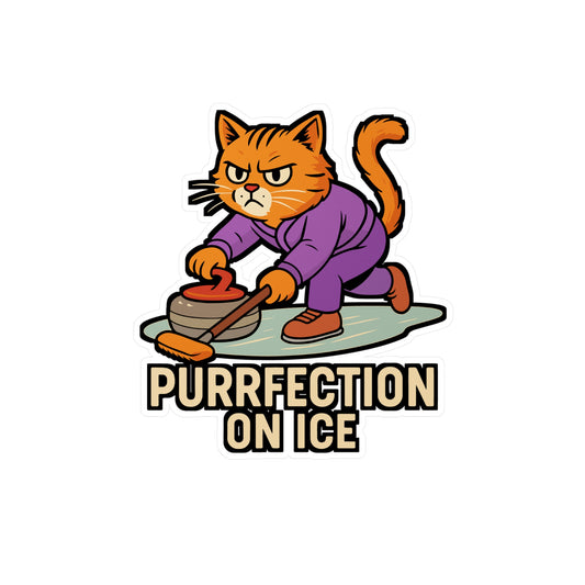 Purrfection on Ice - Curling Sticker for Laptop, Water Bottle - Fun Gift for Curling Fans and Cat Lovers