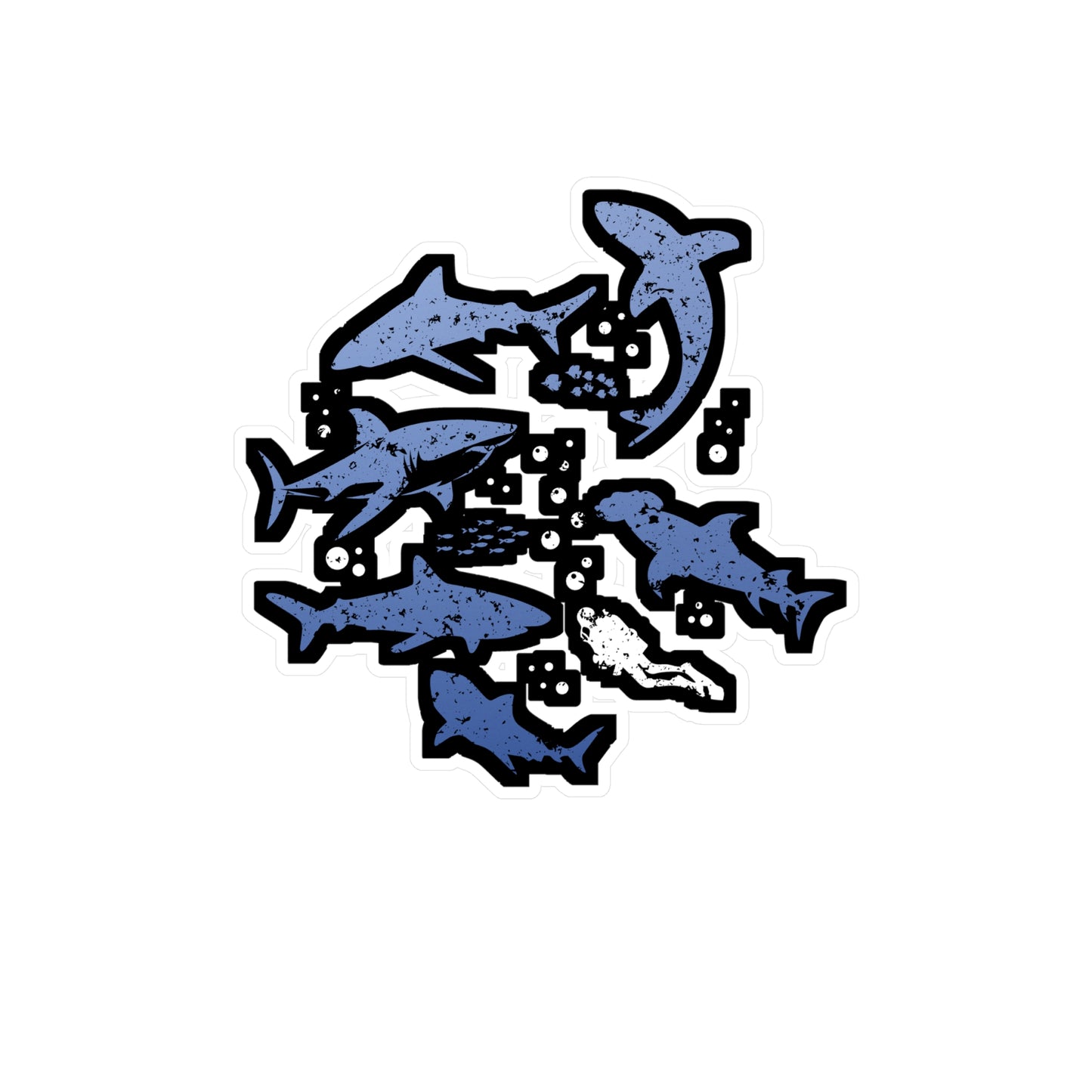 Scuba Diver with Sharks - Diver Sticker for Laptop Sticker. Water Bottle Sticker, Vinyl Scuba-diving Decal - Diver Gift