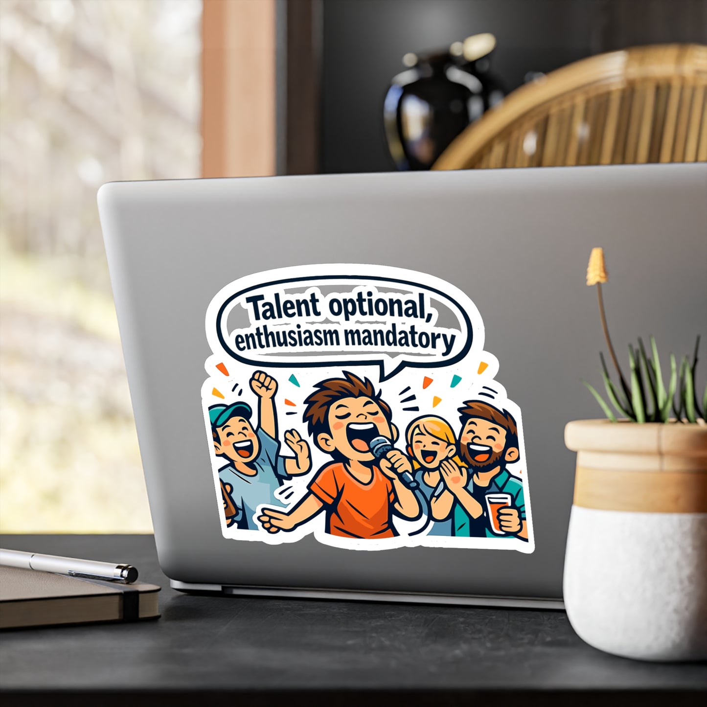Karaoke Sticker "Talent optional, enthusiasm mandatory" Funny Music Beer Booze decals, Waterproof Vinyl sticker for Laptop, Water Bottle