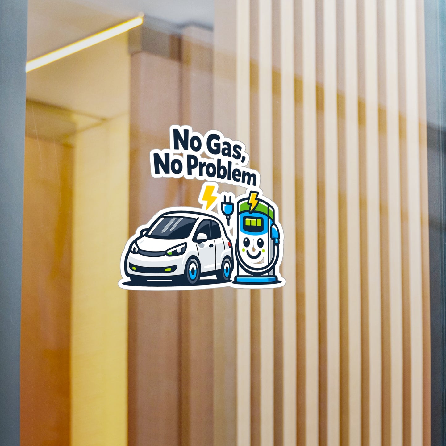 Electric Car Sticker No Gas, No Problem – Waterproof Vinyl decals for Laptop or Water Bottle, Rechargeable Battery Electric Vehicle Design