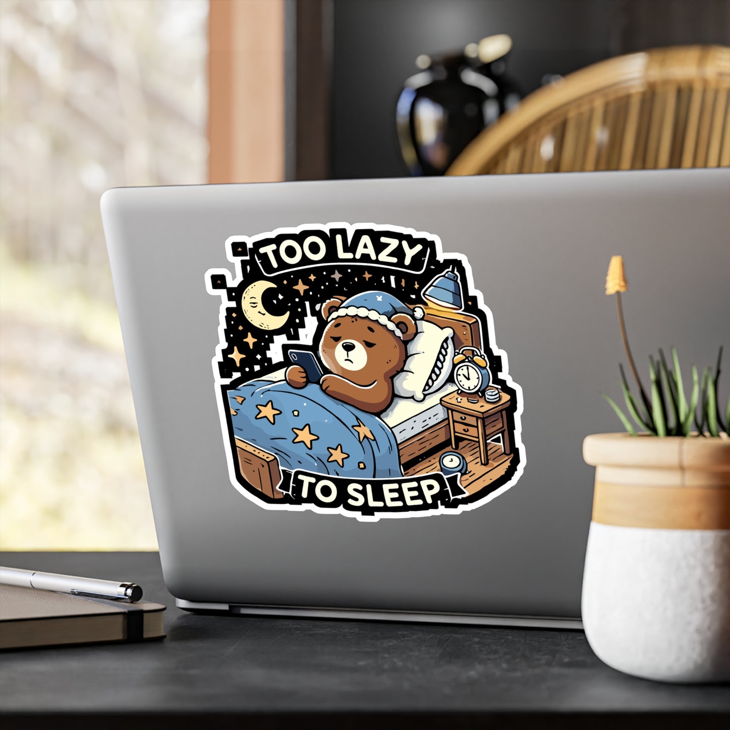 Too Lazy to Sleep - Bedtime humor Sticker for Laptop Sticker. Water Bottle Sticker, Vinyl Scrolling in bed Decal - Bedtime humor Gift