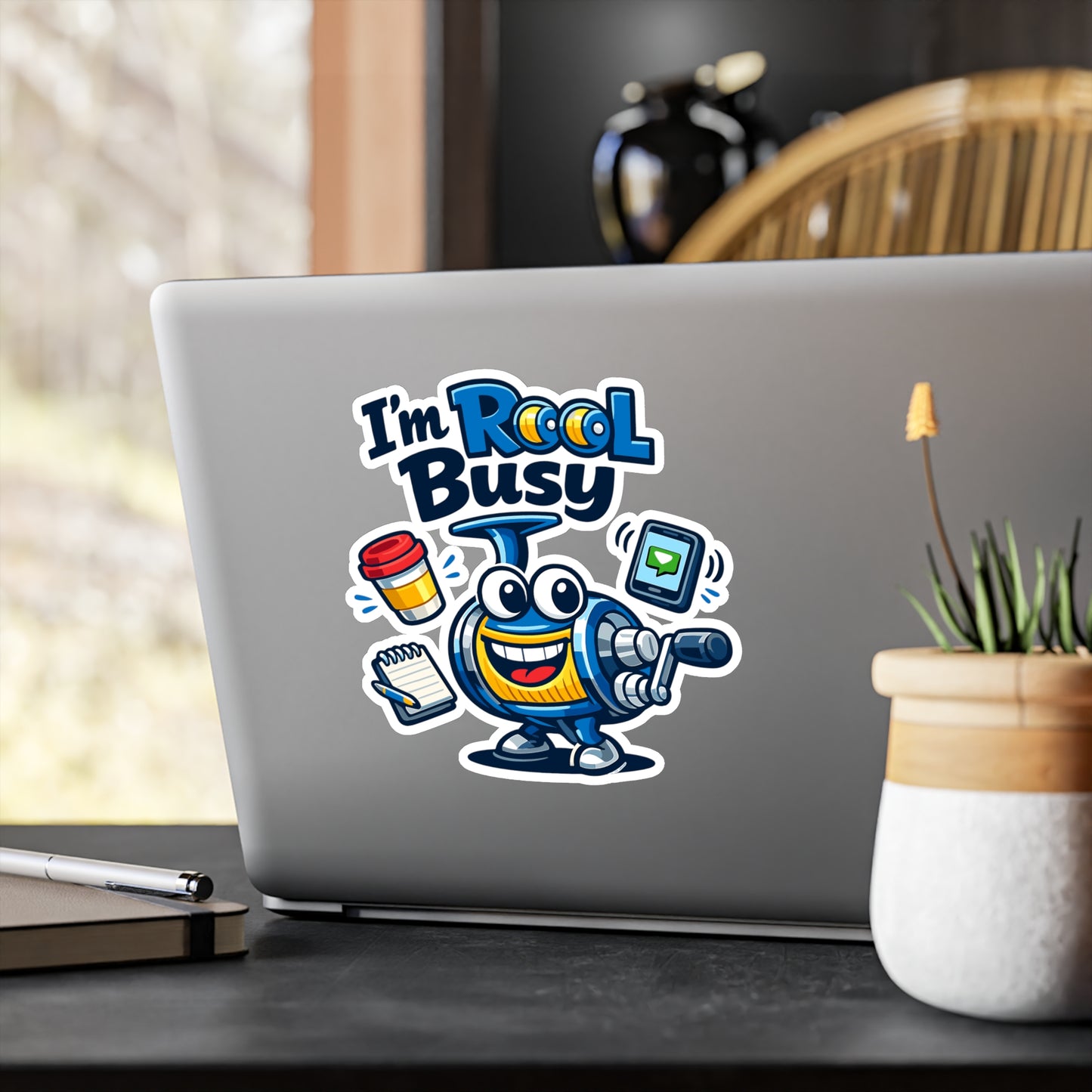Fishing Sticker “I'm Reel Busy” Funny Angling Lake Boating decals, Waterproof Vinyl for Laptop Water Bottle