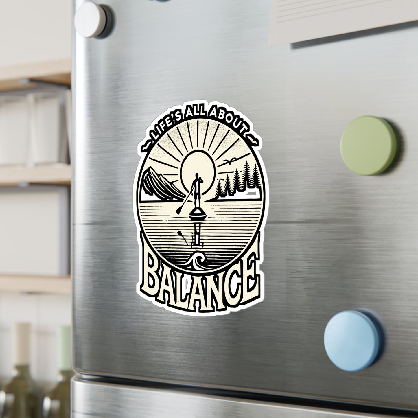 Life's All About Balance – Paddleboarding Sticker for Laptop, Water Bottle, or Car | Vinyl Surfer Decal & Outdoor Gift