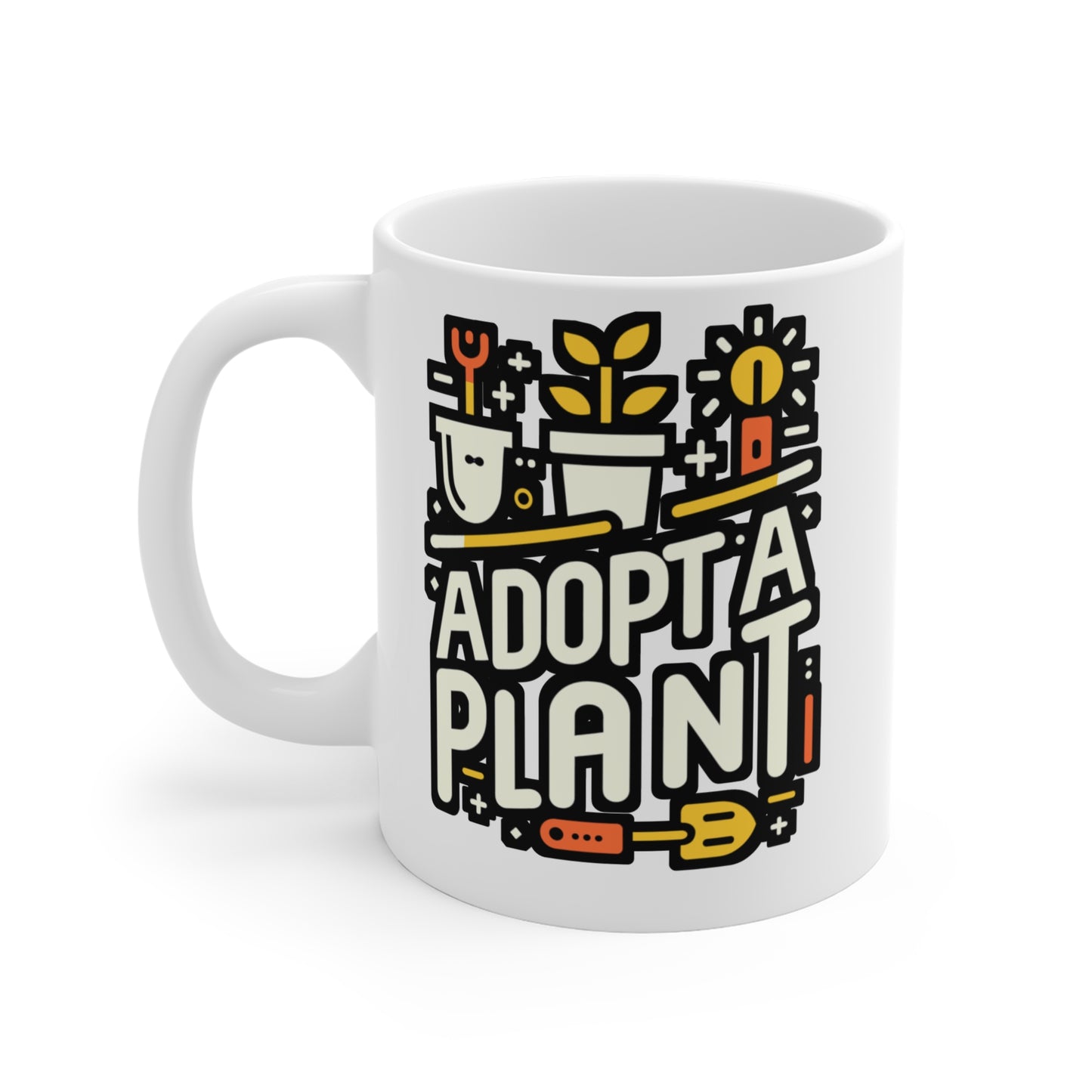 Adopt a Plant - Gardening Mug for Coffee 11oz. Gardening Cup, White ceramic, Landscaper Mug, Lawn-mower Tea Cup - Gardening Gift