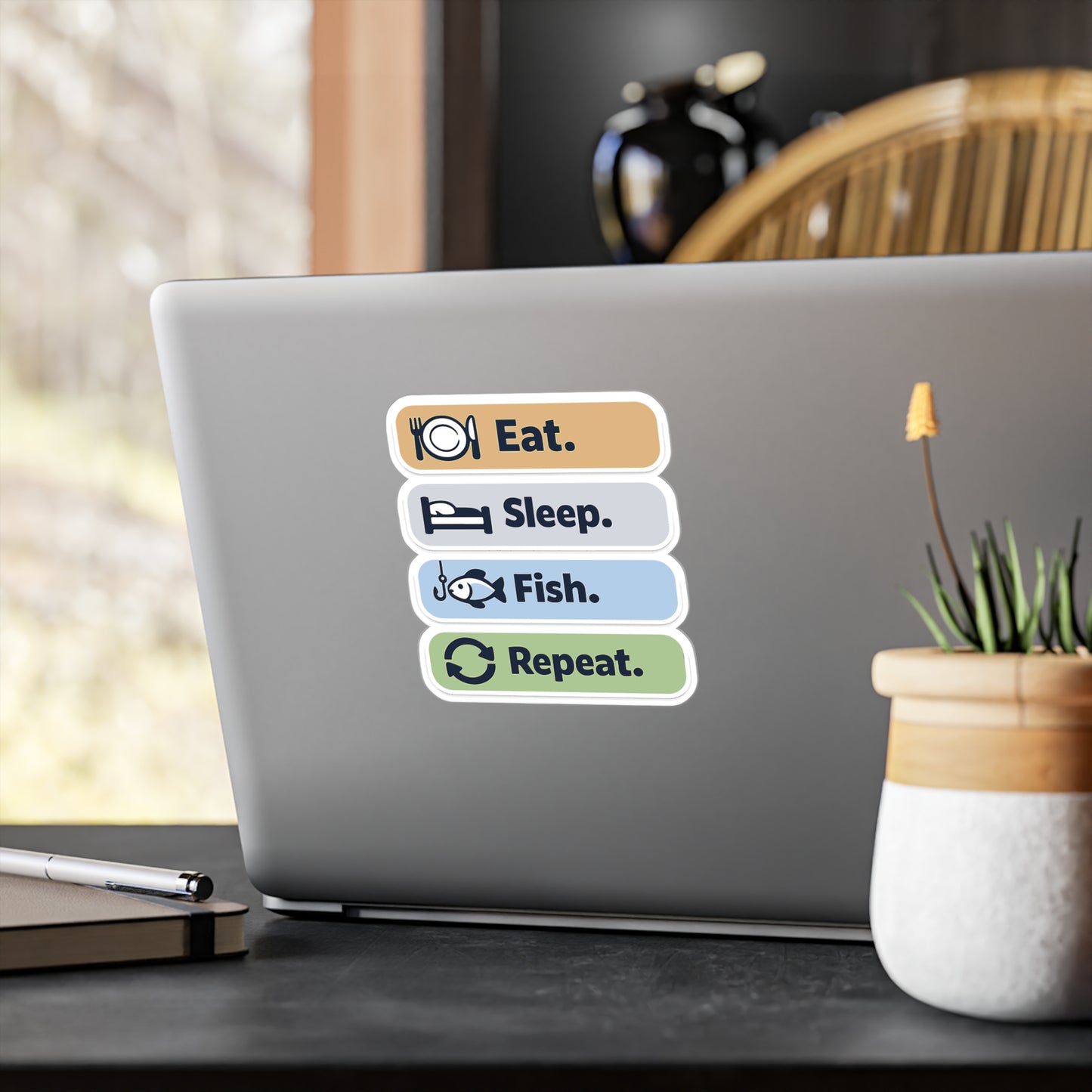 Fishing Sticker Eat. Sleep. Fish. Repeat. Waterproof Vinyl Decals for Laptop Water Bottle Angling Lake Boating Lovers